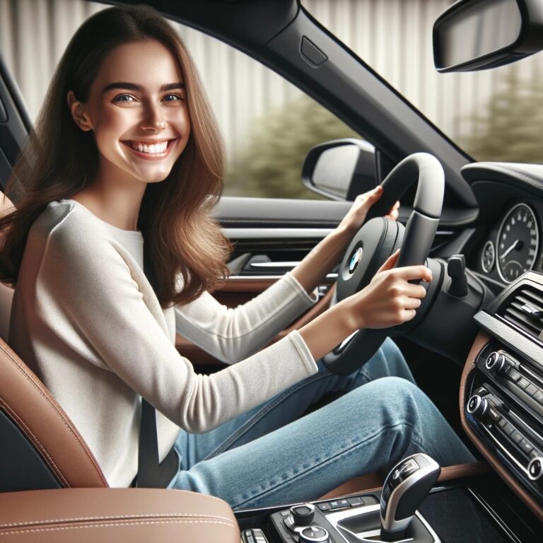 la car insurance. smiling girl driving her car
