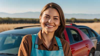 smiling girl with a cheap car insurance in lA